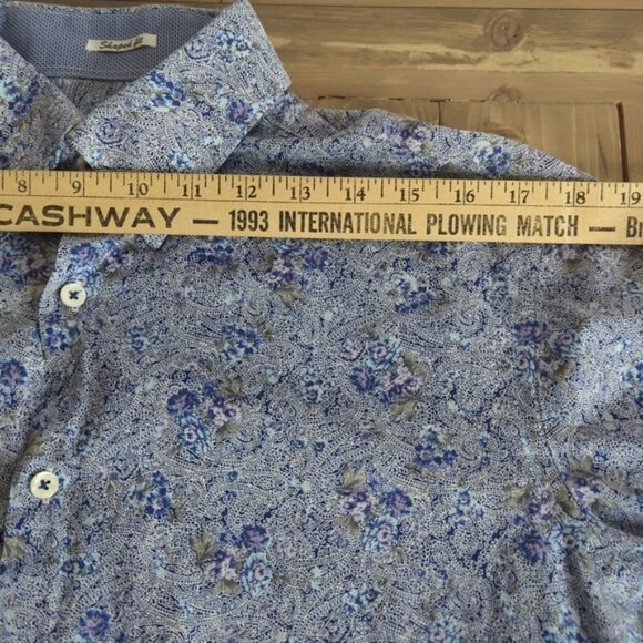 Bugatchi Men’s Blue Paisley Floral Long Sleeve Button up Shirt - Picture 9 of 14
